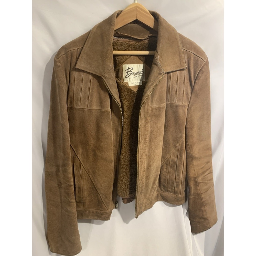 Berman's Vtg Mens Leather Jacket ‎ Zip Out Faux Fur brown motorcycle size 44
